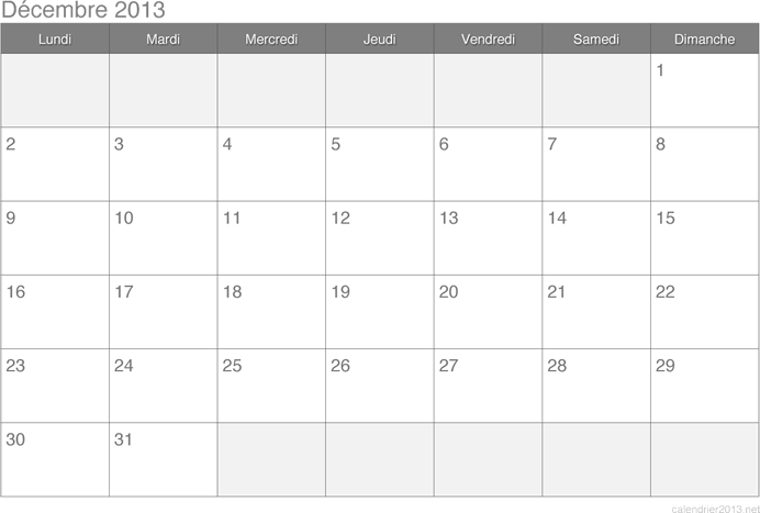 Calendrier Décembre 2013
